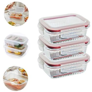 Imagem de Kit 3 Potes Tigelas Hermetico Vidro Canelado 1040ML Marmita - Belo Vid