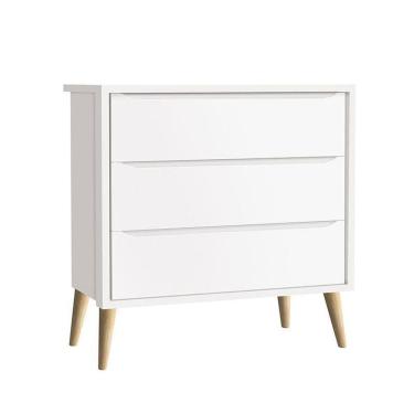 Imagem de Cômoda Gaveteiro Infantil Theo Branco Acetinado Com Pés Madeira Natural - Reller