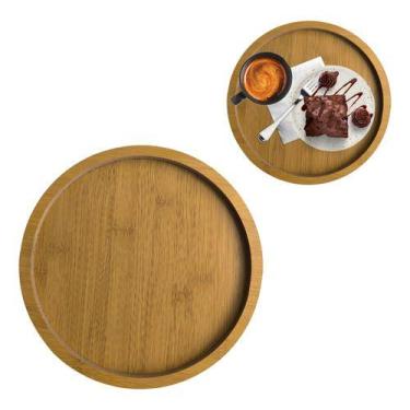 Imagem de Prato Bandeja Mdf Madeira Redondo P/cozinha Tábua 23,5cm - TOP ÚTIL