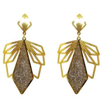 Imagem de Brinco Glamour Folha Folheado a Ouro 18k com Detalhes Prata