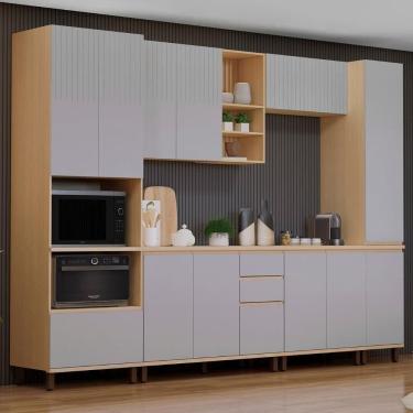 Imagem de Armário De Cozinha 6 Peças Cp04 E Tampo Pierre Carvalho/cinza L01 - Mpozenato