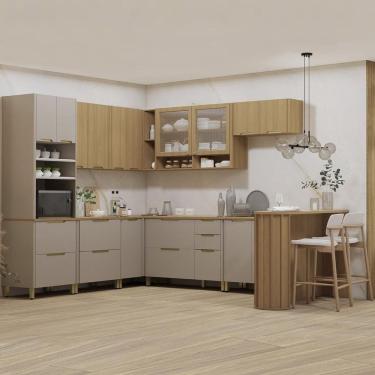 Imagem de Armário Cozinha 10 Peças Cp03 E Tampo Marina Cinammon/freijó L01 - Mpozenato