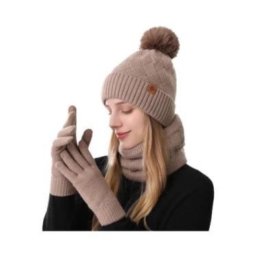 Imagem de Gorro De Malha Unissex Com Forro De Lã, Quente Para O Inverno, Conjunt