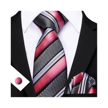 Imagem de Conjunto De Gravata, Lenço De Bolso E Abotoaduras Masculino Listrado E