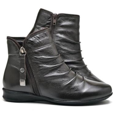 Imagem de Bota Cano Curto Feminina de Couro Enrugada Sola Rasteira Super Confort 0703-Feminino