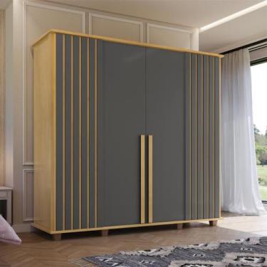 Imagem de Guarda-Roupa Holanda 4 Portas com Detalhe Ripado 3 Gavetas Internas e 