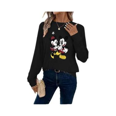 Imagem de Camiseta Feminina Oversized De Manga Longa Com Estampa Fofa Do Mickey 