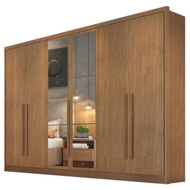 Imagem de Guarda Roupa Casal Livorno 6 Portas 4 Gavetas Cumaru 23 Com Nicho E Espelho - Horizonte
