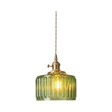 Imagem de Luminária Pendente LED Vintage Verde De Vidro Com Interruptor, Cobre, 