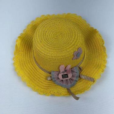 Imagem de Chapéu De Palha Sintética Infantil Moda Praia Com Coelhinho Com Elásti