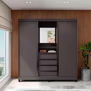 Imagem de Guarda Roupa Casal Fortaleza II 2 Portas de Correr 4 Gavetas MDP Grafite Bartira Móveis