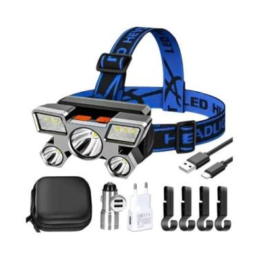 Imagem de Lanterna Frontal Recarregável De 5 LEDs Potente Para Pesca, Camping, C
