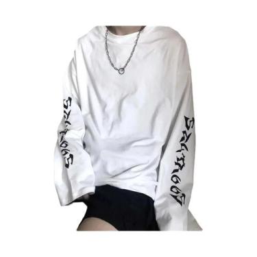 Imagem de Camiseta Feminina Preta De Manga Longa Estilo Harajuku Hip Hop Casual 