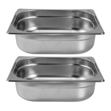 Imagem de Kit Duas Cubas Gastronomica Padrão Gn 1/2 100mm Inox com Alça Com tamp