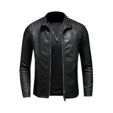 Imagem de Jaqueta Masculina De Couro PU Estilo Motociclista Streetwear Bomber Ca