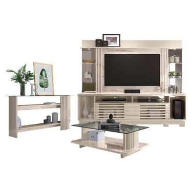 Imagem de Estante Home Theater com Pés e Aparador com Mesa de Centro Frizz Gold Calacata Off White – Madetec