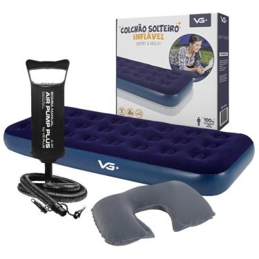 Imagem de Colchão Solteiro Inflável Com Bomba Manual E Travesseiro Pescoço Vg Plus-Unissex