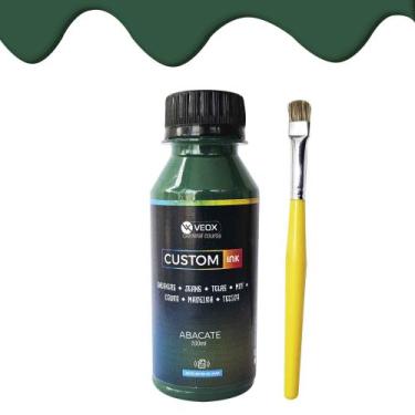 Imagem de kit Tinta para couro tecido verde abacate veox 100ml+pincel, verde aba