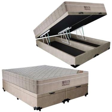 Imagem de Cama Box Baú Casal Suede Bipartido + Colchão Ortobom Airtech Molas Ensacadas 65x138x188...