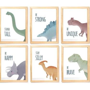 Imagem de Quadro Infantil Dinossauro 6 Un A4 Vidro E Pendurador - SHOPPINGNET