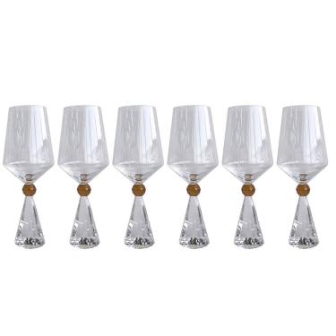 Imagem de Conjunto 6 Taças Diamond de Vidro com Base de Cristal Âmbar 595ml BJ0029 BTC