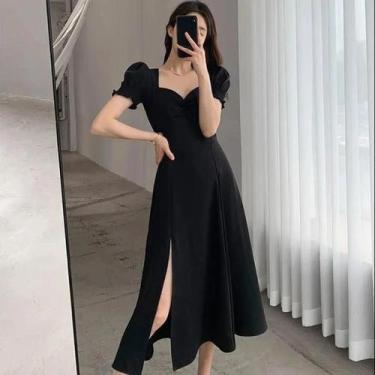 Imagem de Vestido Feminino Elegante De Cintura Alta E Ajuste Slim Com Manga Curt