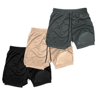 Imagem de Kit 3 Shorts Masculinos 2 em 1 Térmico com Bolso Secagem Rápida Academia Treino-Masculino