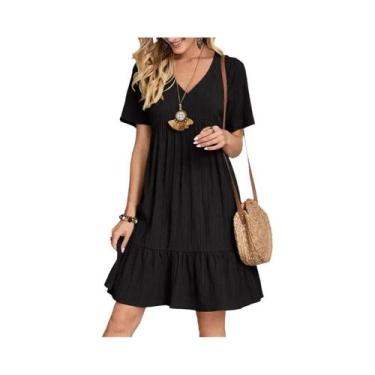 Imagem de Vestido De Praia Feminino Solto Com Decote Em V, Manga Curta, Plissado