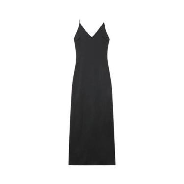 Imagem de Vestido Maxi Feminino De Cetim Com Decote V E Costas Abertas, Solto E 