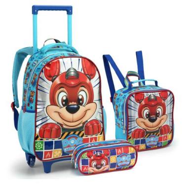 Imagem de Kit Mochila Rodinhas Lancheira Estojo Dog Heroes Escolar Cachorros Her