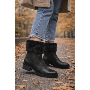 Imagem de Bota Pegada Feminina Cano Curto Peluciada Preta, Preto, 37