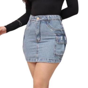 Imagem de Saia Jeans cintura alta cargo com bolsos laterais 34 ao 44 - Ninas Bou