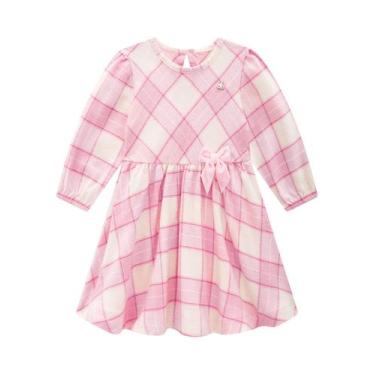 Imagem de Vestido Infantil Manga Longa Xadrez Rosa Somnii, 3