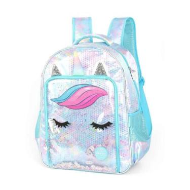 Imagem de Mochila de Costas Luxcel Up4You Unicórnio Lantejola Azul, Azul, Único