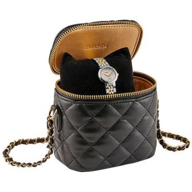 Imagem de Kit Relógio Mondaine Feminino Prata e Dourado com Mini-bag 99817LPMVBE