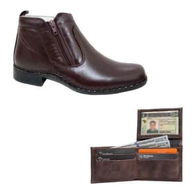 Imagem de Kit Bota Couro Botina Social Anti Stress  Carteira Couro  Modelo L   M