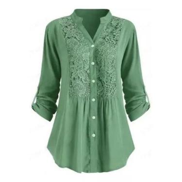 Imagem de F3902-Camisa Blusa Socia Plus Size Renda Florida Elegante 570r - XUMI,