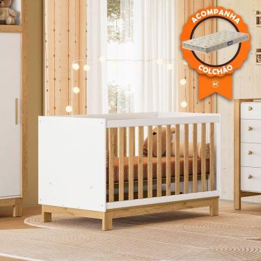 Imagem de Berço Mini Cama com Colchão Qencanto Slim 4315 Branco com Grade Freijó Qmovi Probel