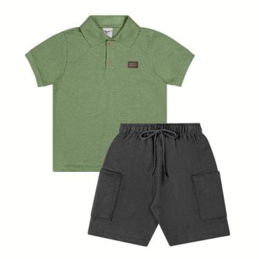 Imagem de Conjunto Menino Angerô Camisa Polo e Bermuda Moletinho Linho Verde/Cin