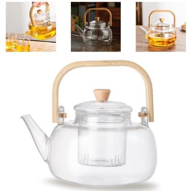 Imagem de Chaleira de Vidro com Infusor Alça de Bambu 1L Borossilicato para Chá e Café Transparente Yeet