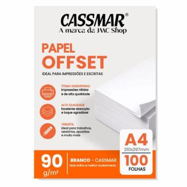 Imagem de Papel Offset 90g A4 210x297mm Cor Branco com 100fls - Cassmar