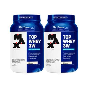 Imagem de 2x Top Whey Protein 3w 900g Pote Isolado Conc Hid Max Titanium, Baunil