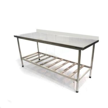 Imagem de Mesa inox tampo liso espelho e inferior gradeado 120x70 - METAL FRANTZ