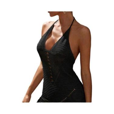 Imagem de Vestido Curto Feminino Sexy De Tricô Com Amarração Nas Costas, Saída D