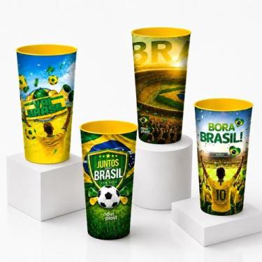 Imagem de Kit 48 Copos Long Drink Plástico Copa do Mundo Jogo Brasil 350 ml - No
