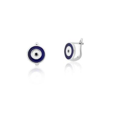 Imagem de ARGOLA OLHO GREGO ESMALTADO AZUL BANHADO A RÓDIO - Joia Elegante - VID