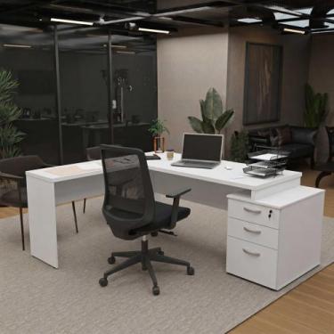 Imagem de Conjunto Mesa Pedestal Em L E Cadeira De Escritório Ergonômica - - Net