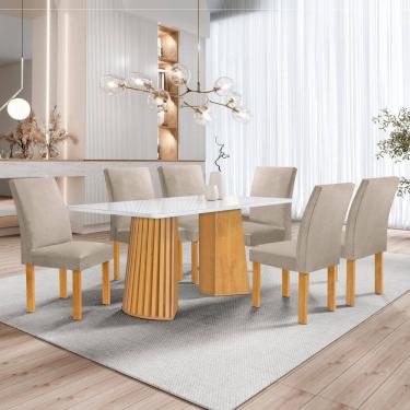 Imagem de Conjunto Mesa Stella Ripada 170cm com 6 cadeiras Canela tampo Smart Plus com Vidro