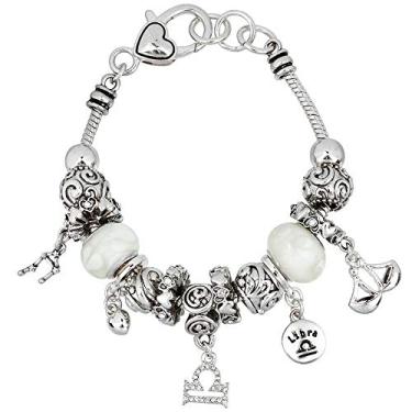 Imagem de Bracelete Falari com pingente do zodíaco multicolorido com contas de metal Murano prateadas