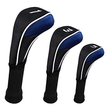 Imagem de Newmind Conjunto de 3 peças de capas para cabeça de taco de golfe com gola longa - Azul